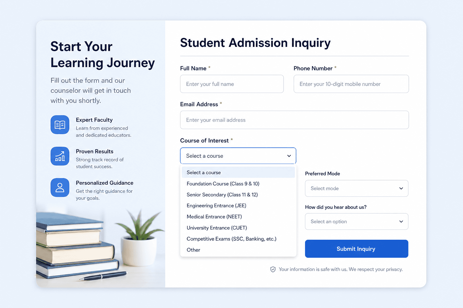 Apex Academy Landing Page feature