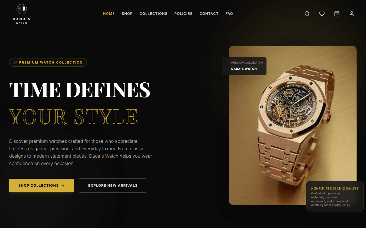 Dada's Watch luxury watch ecommerce website homepage